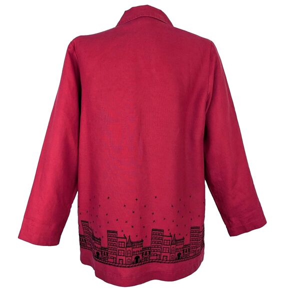 Coldwater Creek Womens MED Red Linen Embroidered Jacket Shacket - Picture 5 of 8